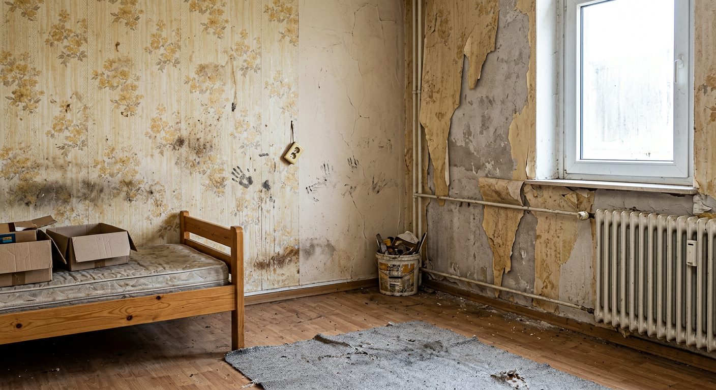 Vorher: Alte abgenutzte Wände vor der Renovierung – Renovierungsservice Wunstorf