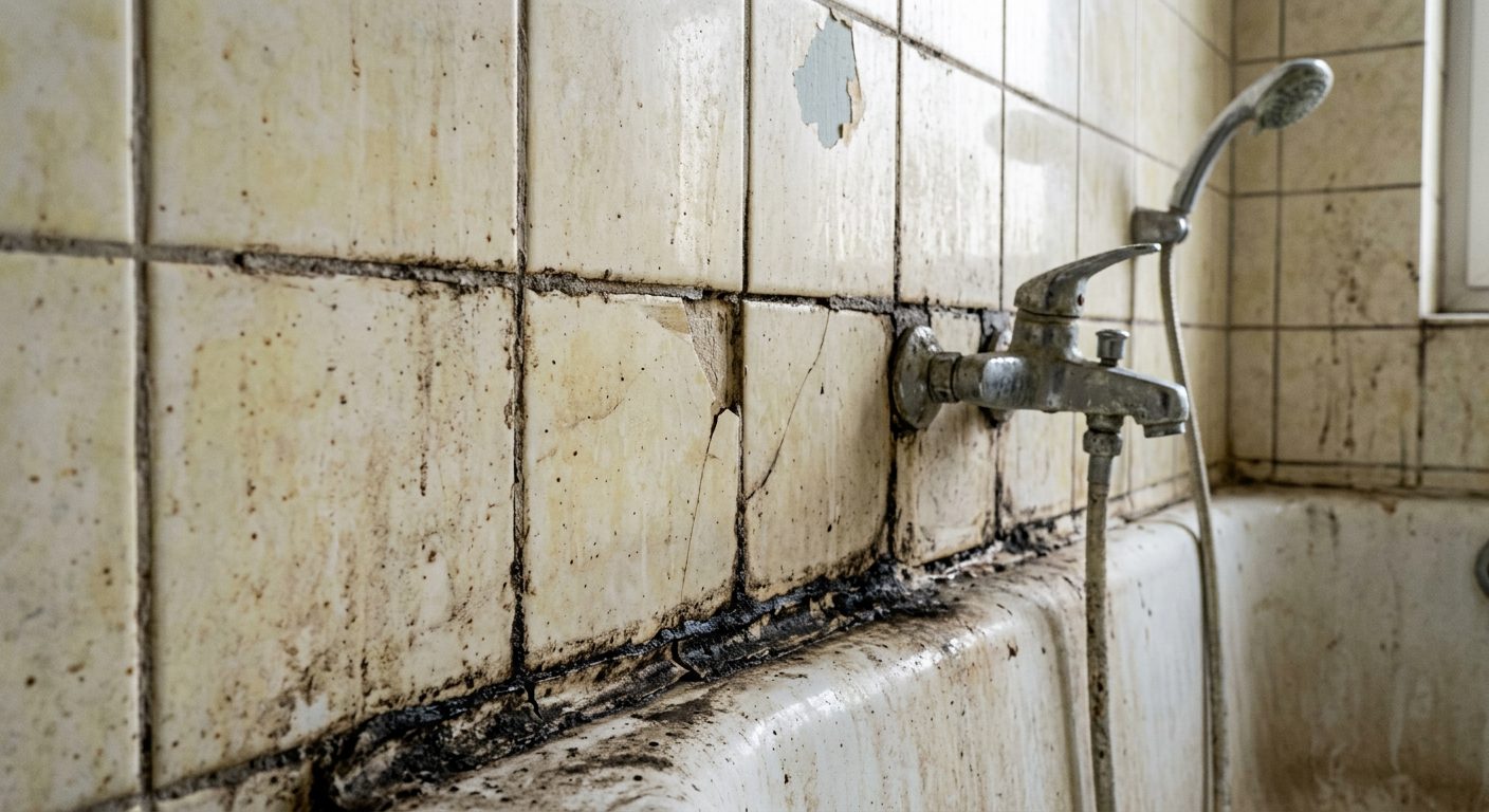 Vorher: Alte beschädigte Fliesen vor der Renovierung – Fliesenleger Hannover