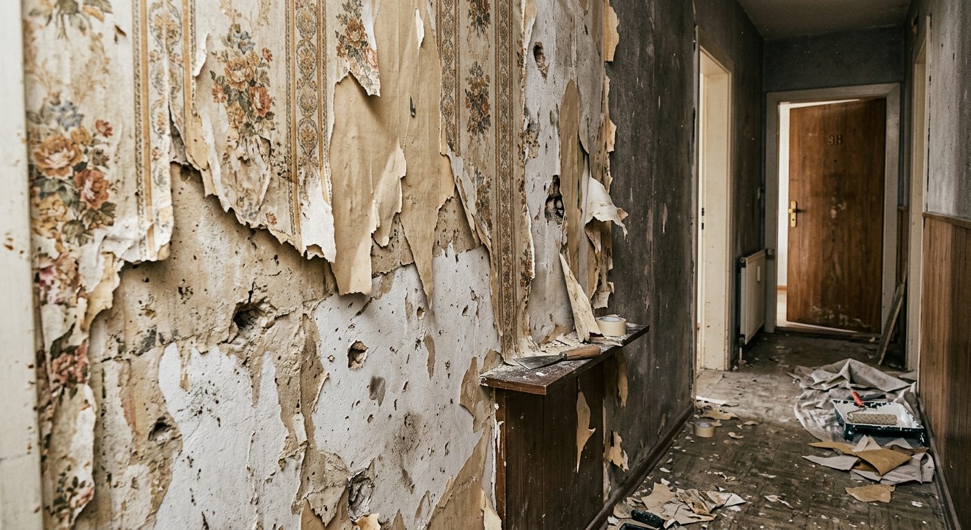 Vorher: Alte Tapeten vor dem Entfernen – Tapeten entfernen Hannover
