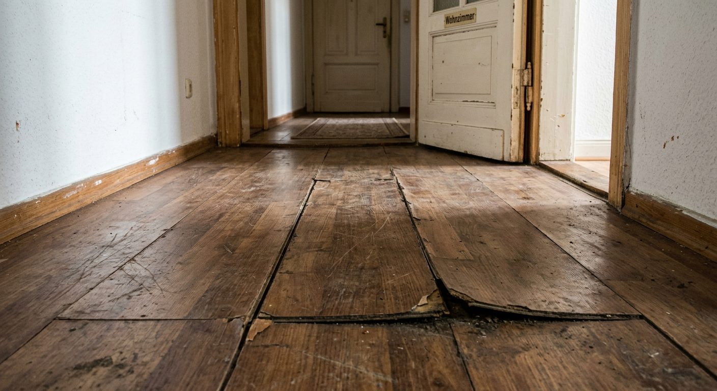 Vorher: Alter beschädigter Laminatboden vor dem Austausch – Bodenbelag Hannover