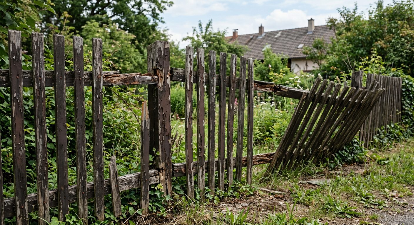 Vorher: Alter beschädigter Zaun vor dem Austausch – Zaunbau Hannover