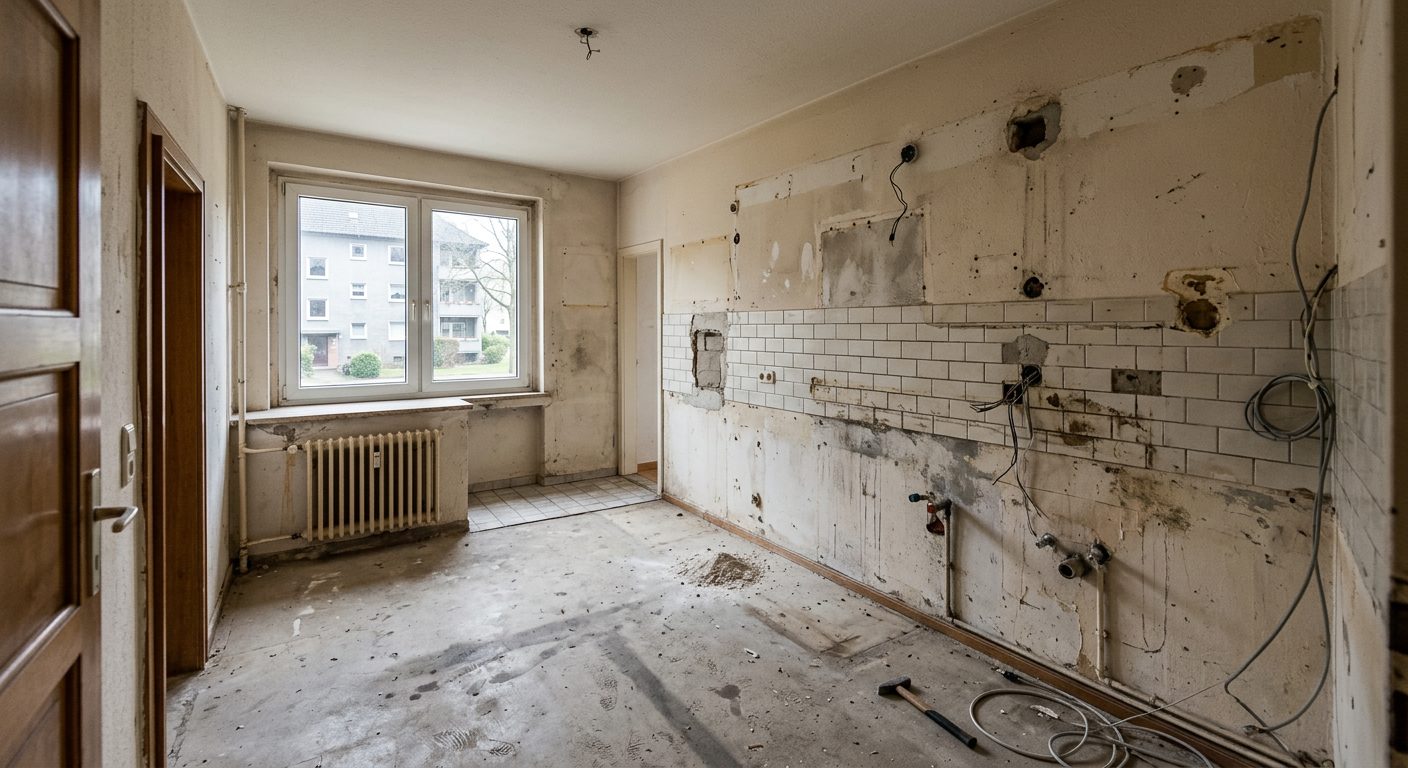 Vorher: Leere Küche vor der Montage – Küchenmontage Hannover